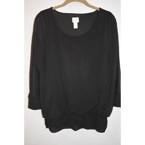 Chico's Women's Black Marion Mesh Long Sleeve Blouse Size 2